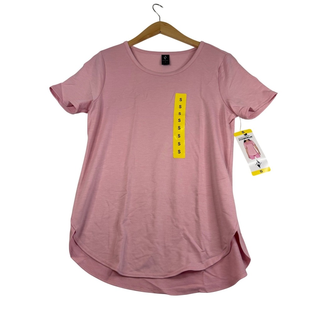 Skechers‎ GO WALK Pink Short Sleeve Athletic Tee Shirt Curved Hem Womens S NEW